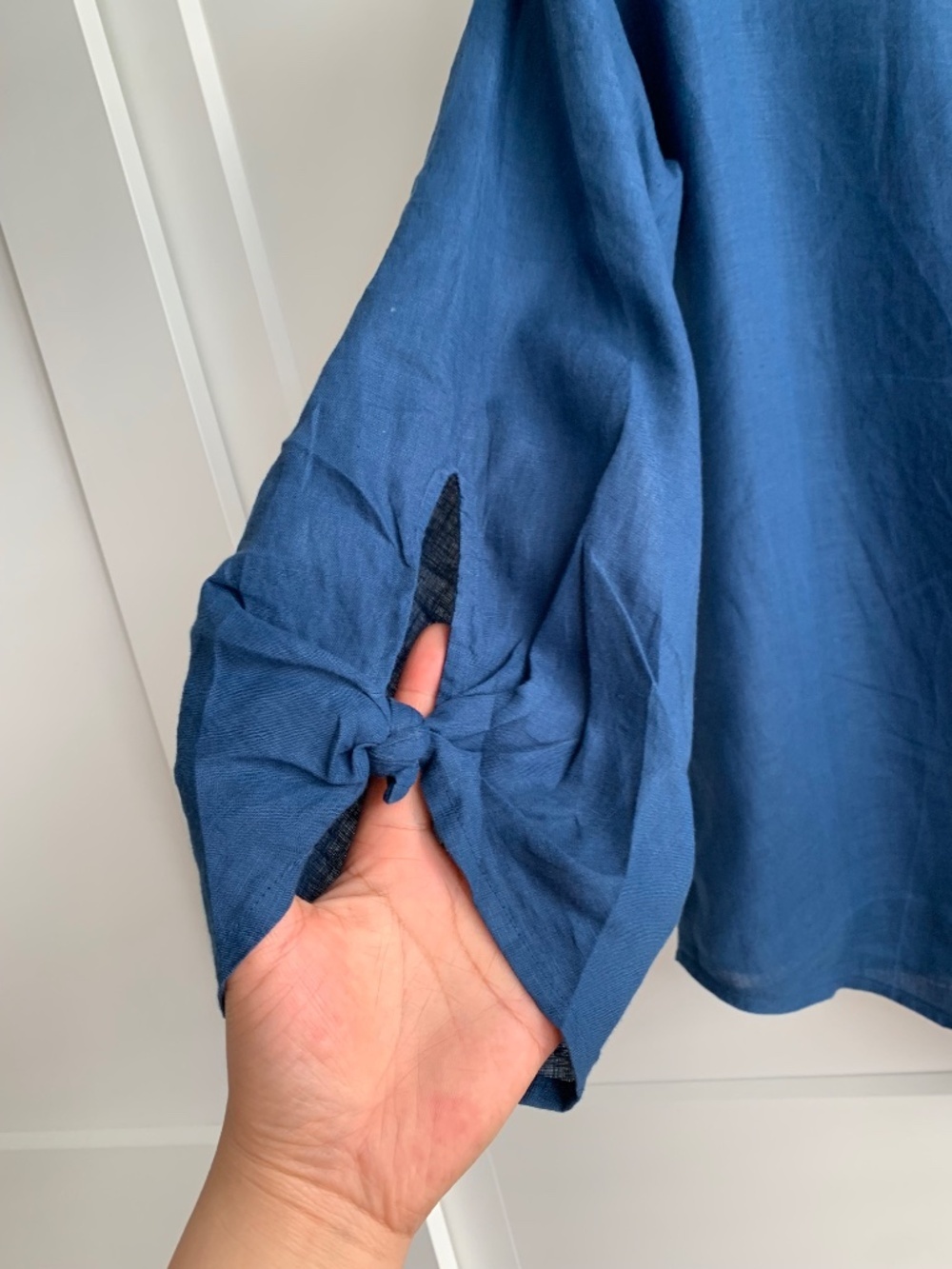 Eileen Fisher Blue Organic Linen Bateau Neck Boxy 3/4 Sleeve Top XXS - Picture 4 of 10